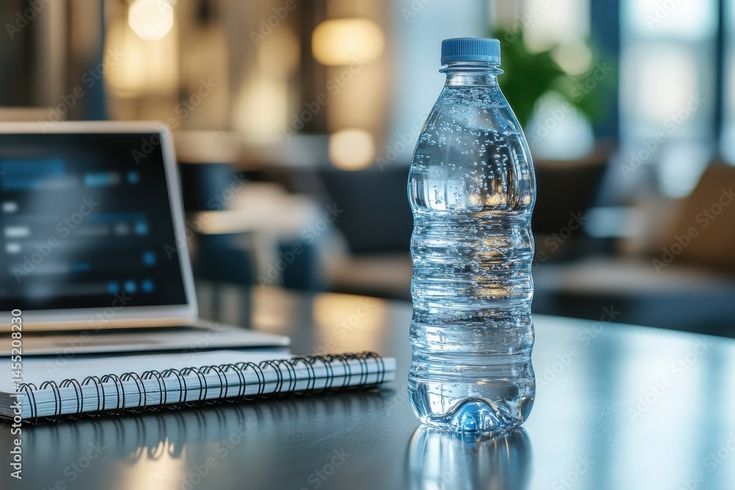 Minimal desk layout suggesting organized hydration stations